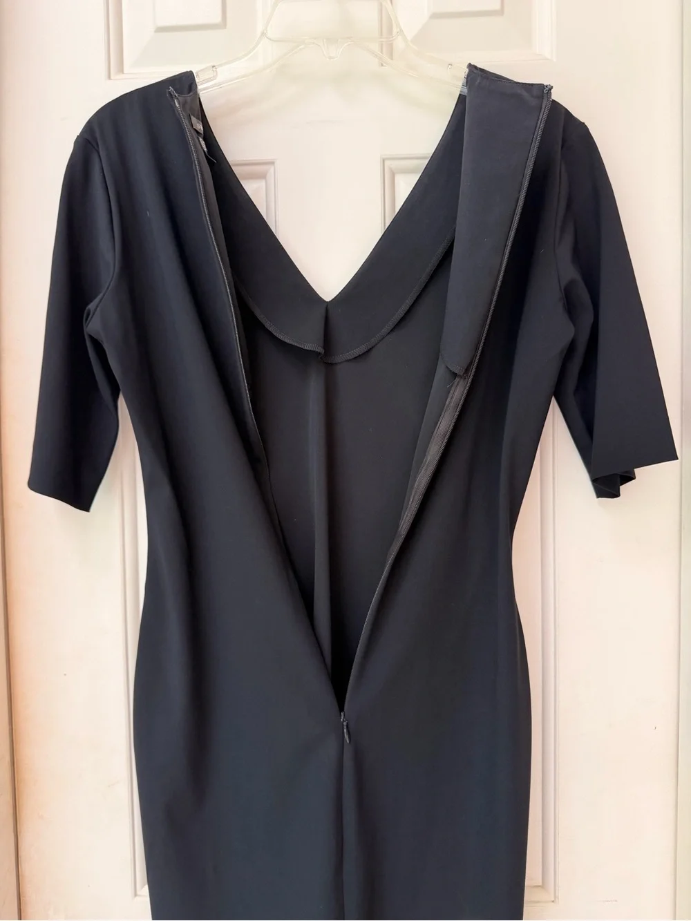 SET Black V-Neck Knee Length Sheath Dress, Fitted Stretch, Short Sleeve, Sz S - Picture 11 of 16